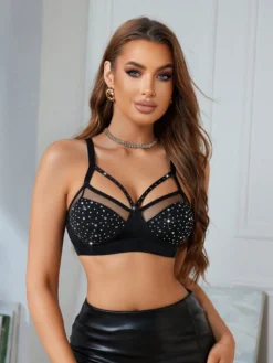 MidnightGlam Women's Milk Silk Rhinestone Embellished Wireless Bra