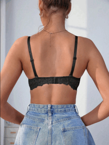 Black Lace Padded Underwire Bra With Adjustable Straps