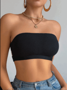Strapless Solid Color Cross Back Bandeau Bra