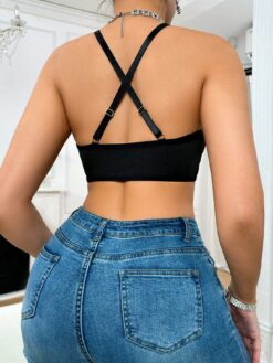 Women's Spliced Mesh Halter Non Wired Bra