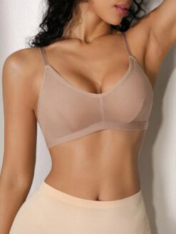 NudeFit 1pc Mesh Sheer Solid Color Wireless Bra For Women