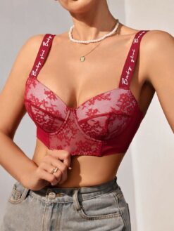 Ladies' Lace Bra With Letter Printed Shoulder Straps