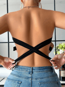 Strapless Solid Color Cross Back Bandeau Bra