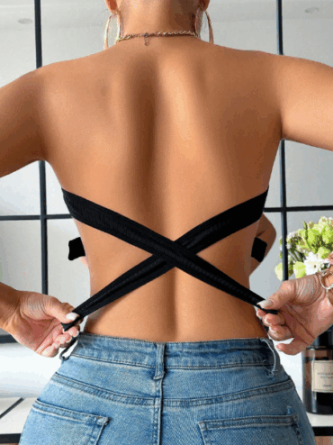 Strapless Solid Color Cross Back Bandeau Bra
