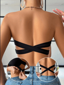 Strapless Solid Color Cross Back Bandeau Bra