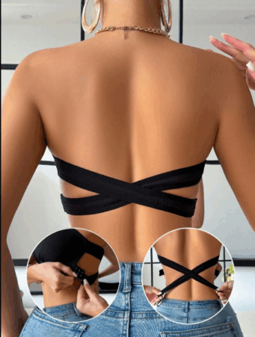 Strapless Solid Color Cross Back Bandeau Bra