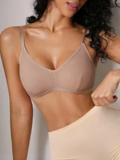 NudeFit 1pc Mesh Sheer Solid Color Wireless Bra For Women