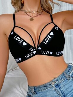 EasyFave Women's Fashionable Sexy Letter Knit Hollow Out Bra