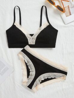 Lace Patchwork Underwear Set Bra & Panty Set