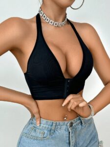Front Closure Wire Free & Pad Free Halter Neck Bra For Women