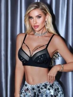 MidnightGlam Women's Rhinestone Embellished Casual Comfortable Underwire Bra