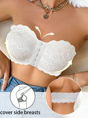 Women Lace Front Closure Wireless Camisole Bra