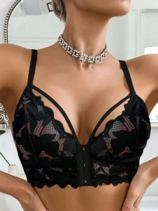 Women Lace Front Closure Wireless Bra