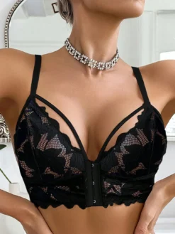 Women Lace Front Closure Wireless Bra