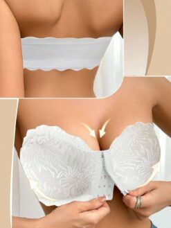 Women Lace Front Closure Wireless Camisole Bra