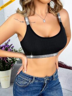 Women Sports Glittering Strap Splicing Racerback Bra