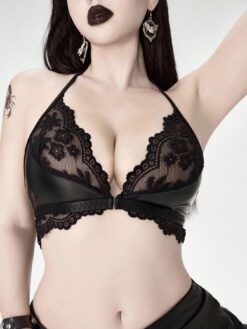 ROMWE Goth Women's Gothic Style Lace Trim Wireless Bra