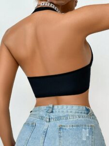 Front Closure Wire Free & Pad Free Halter Neck Bra For Women