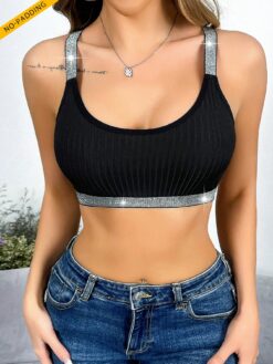 Women Sports Glittering Strap Splicing Racerback Bra