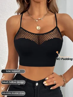 Black Seamless Perforated Adjustable Straps Cute Sports Leisure Bra