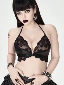 ROMWE Goth Women's Gothic Style Lace Trim Wireless Bra