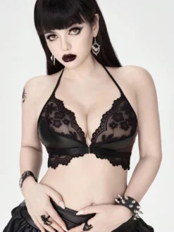 ROMWE Goth Women's Gothic Style Lace Trim Wireless Bra