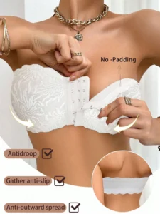 Women Lace Front Closure Wireless Camisole Bra