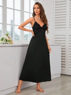 Slumberist Contrast Lace Cut Out Backless Cami Pajama Nightdress