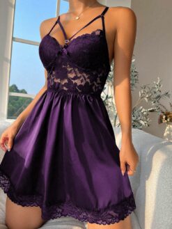 Solid Color Simple Daily Lace Decor Women's Pajama Night Dress
