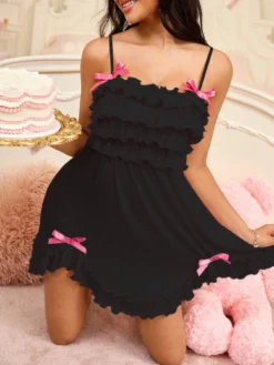SweetSlumber Plain Black Mini Sleepwear For Women