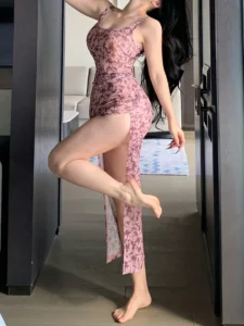 DAZY Ditsy Floral Slit Sleeveless Bodycon Women Sexy Nightdress