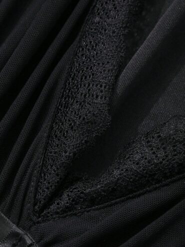 Women Solid Color Front Tie Mesh Panel Everyday Wear Dress