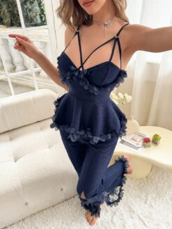 Luxurious Floral Embroidered Women Knitted Jacquard Pajamas Set