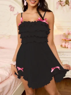 SweetSlumber Plain Black Mini Sleepwear For Women