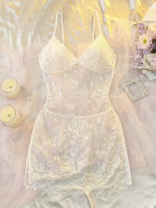 DelicateAllure Valentine's Day Lace High Waist Sexy Short Slip Dress