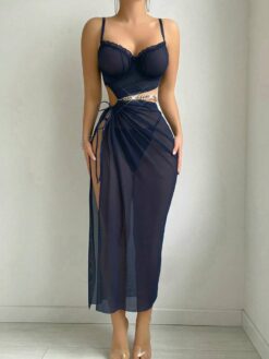 Seduluxe Slit Hollow Out Drawstring Waist Slimming Long Dress