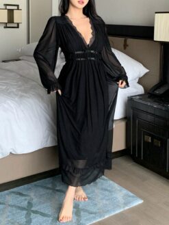 Women Solid Color Front Tie Mesh Panel Everyday Wear Dress