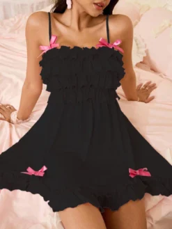 SweetSlumber Plain Black Mini Sleepwear For Women