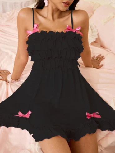 SweetSlumber Plain Black Mini Sleepwear For Women