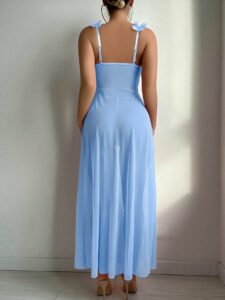 Crystal Vow 2pcs Set Floral Lace Contrast Mesh Maxi Nightgown