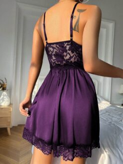 Solid Color Simple Daily Lace Decor Women's Pajama Night Dress