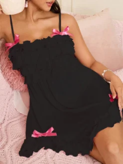 SweetSlumber Plain Black Mini Sleepwear For Women