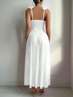 Wedding Lace Contrast Mesh Floral Maxi Nightgown With G String