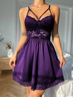 Solid Color Simple Daily Lace Decor Women's Pajama Night Dress