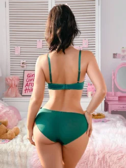 Sweet & Sexy Floral Embroidery Contrast Bow Underwire Bra & Panty Set