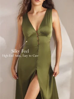 Ocili Comfortable Silky Satin Soft Minimalist Women Nightgown