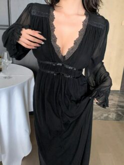 Women Solid Color Front Tie Mesh Panel Everyday Wear Dress