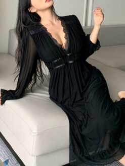 Women Solid Color Front Tie Mesh Panel Everyday Wear Dress