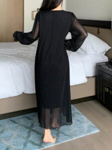 Women Solid Color Front Tie Mesh Panel Everyday Wear Dress