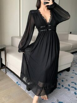 Women Solid Color Front Tie Mesh Panel Everyday Wear Dress